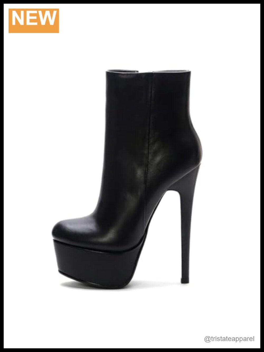 Genuine Leather Platform Ankle Boots Stiletto Heel Round Toe Side Zipper
